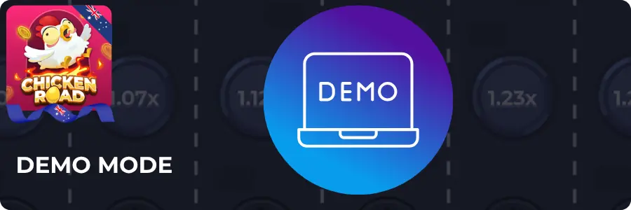 Chicken Road demo mode illustrated with laptop icon